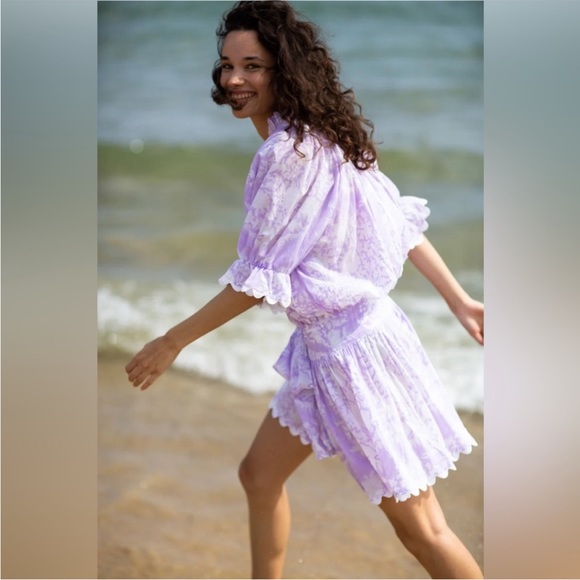 Juliet Dunn Blouson Dress in Palladio Print Lilac Purple Size 1 Small - Picture 2 of 6